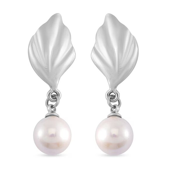 Stunning White Shell Pearl Leaf Necklace and Earrings in Silvertone 2 Piece Set - Picture 3 of 3